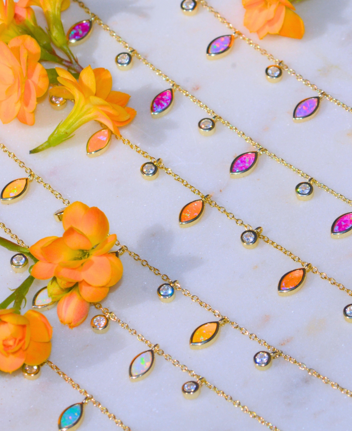 Kamaria Drops Of Spring Necklace With Lab-grown Opal In 14k Gold Plated Sterling Silver In Gold
