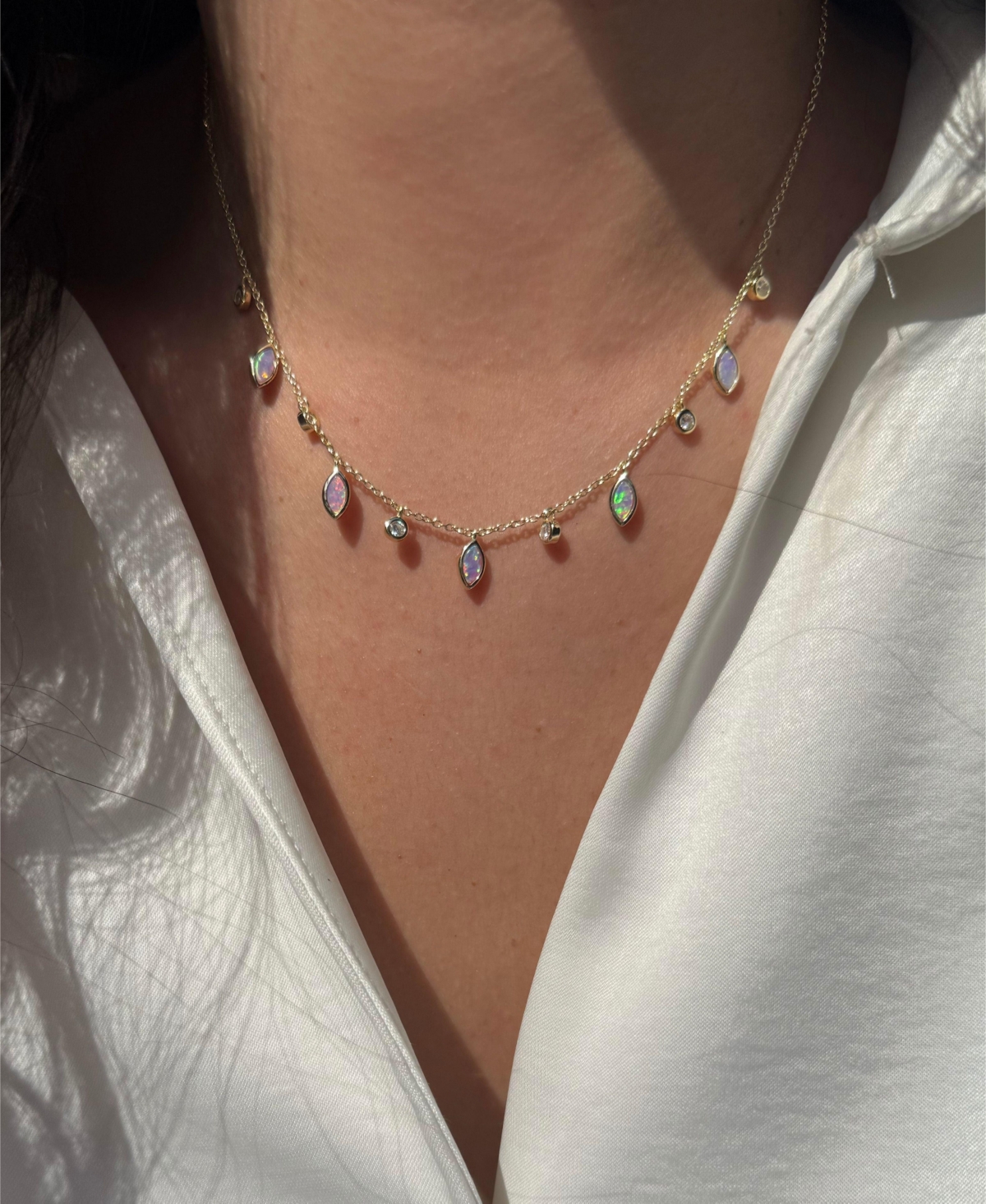Kamaria Drops Of Spring Necklace With Lab-grown Opal In 14k Gold Plated Sterling Silver In Gold