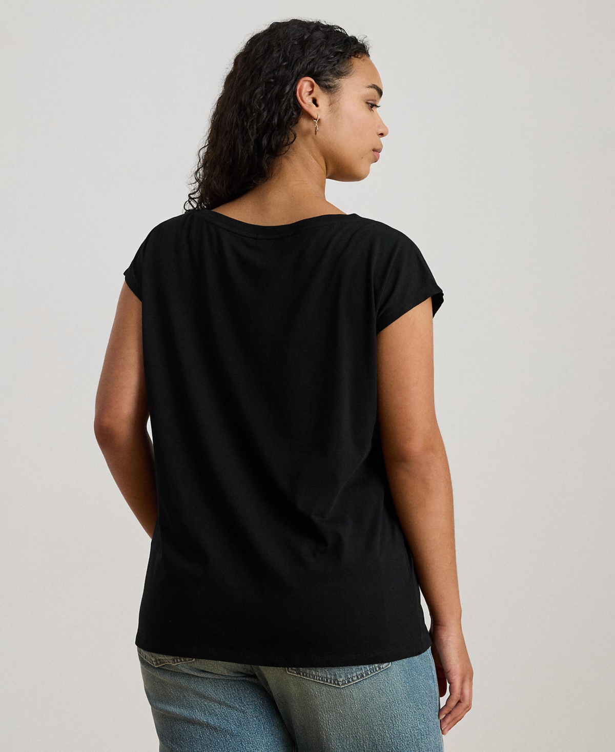 Ralph Lauren Plus Size Sequined-crest Jersey T-shirt In Black