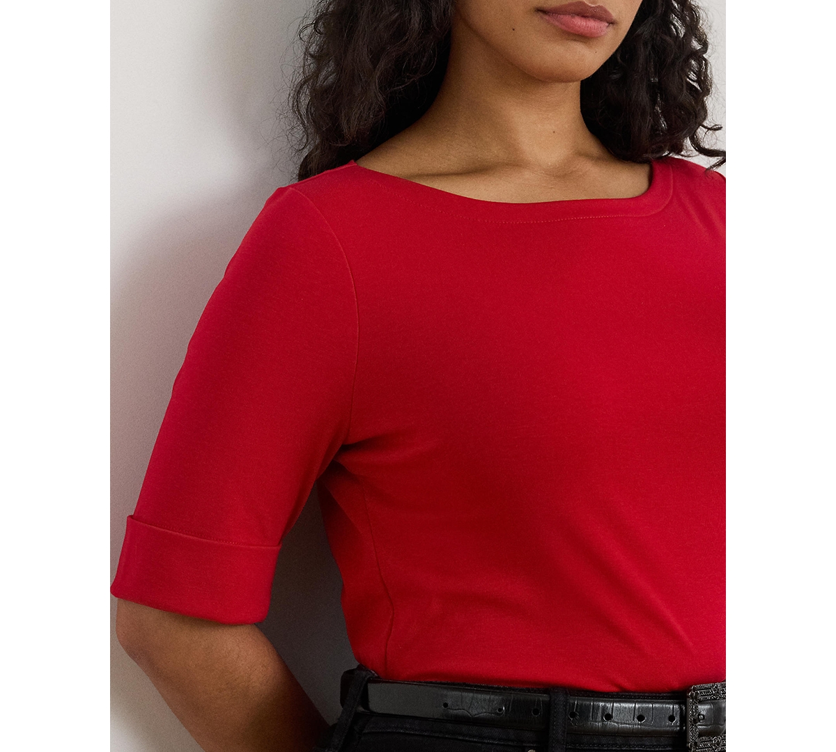 Ralph Lauren Plus Size Boat Neck T-shirt In Red