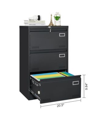 3 Drawer File Cabinet with Lock Metal Vertical File Cabinet Office Home, A4 Legal/Letter Size Narrow File Cabinet Locked