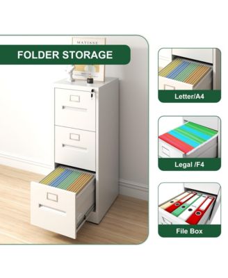 3 Drawer File Cabinet with Lock Metal Vertical File Cabinet Office Home, A4 Legal/Letter Size Narrow File Cabinet Locked