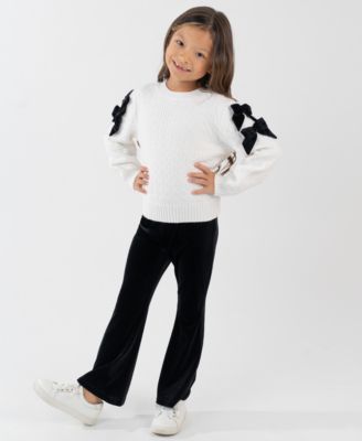 Rare Editions - Girls 4T-6X 2-Piece Textured Sweater and Flare Pants Set