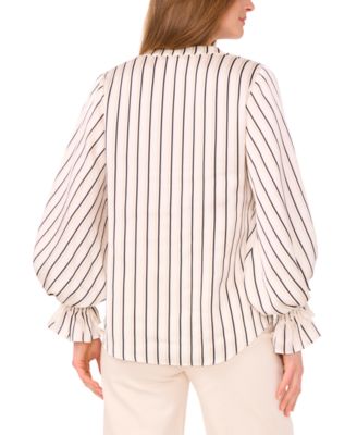 Women's Split Neck Long Sleeve Top with Smocked Cuff