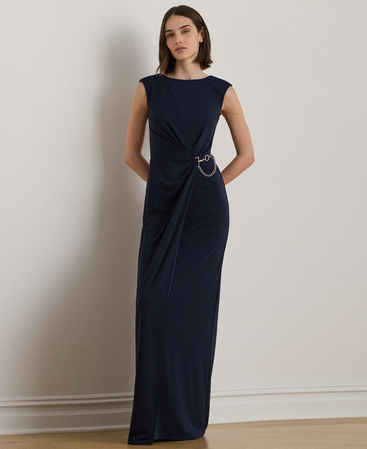 Ralph Lauren Women's Chain-trim Cap-sleeves Gown In Blue