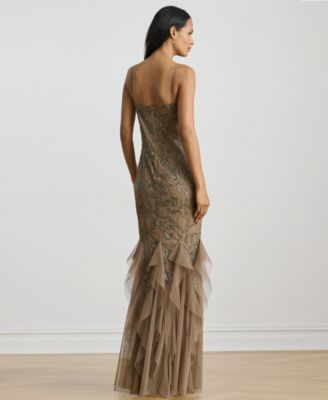 Women's Ruffle-Trim Paisley-Beaded Gown