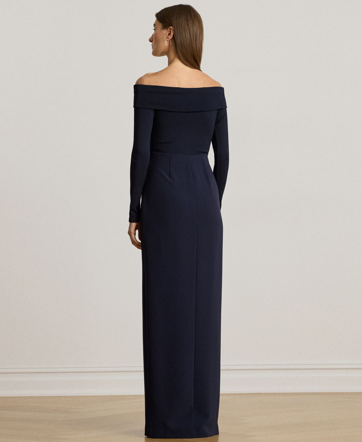 Женские платья Lauren Ralph Lauren Rib-Knit Off-The-Shoulder Gown, цвет: Тёмно-синий — фото 4