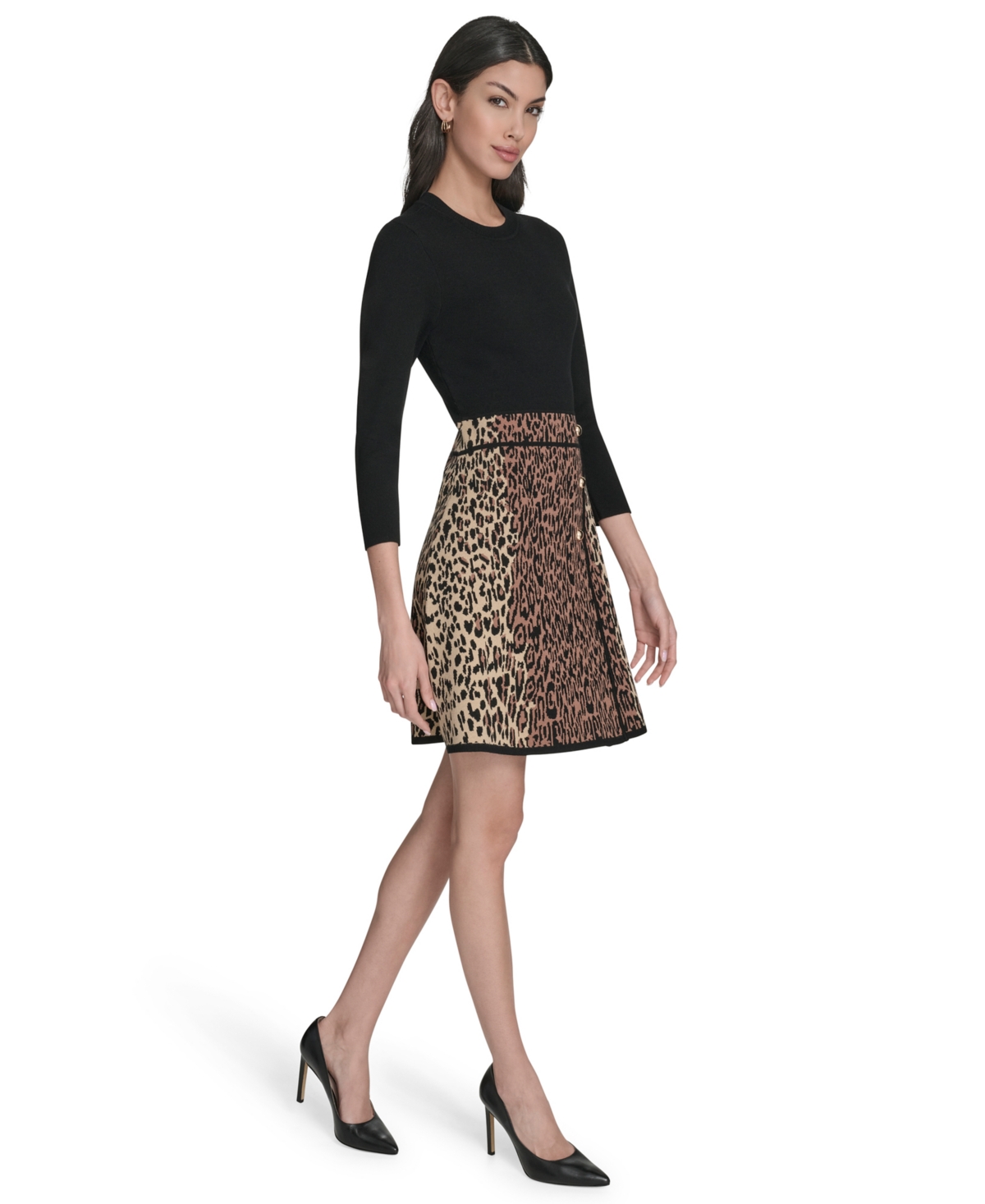 Eliza J Petite Crew Neck Animal Skirt Dress