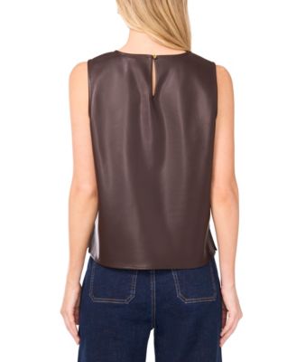 Women's Faux-Leather Sleeveless Crewneck Top 