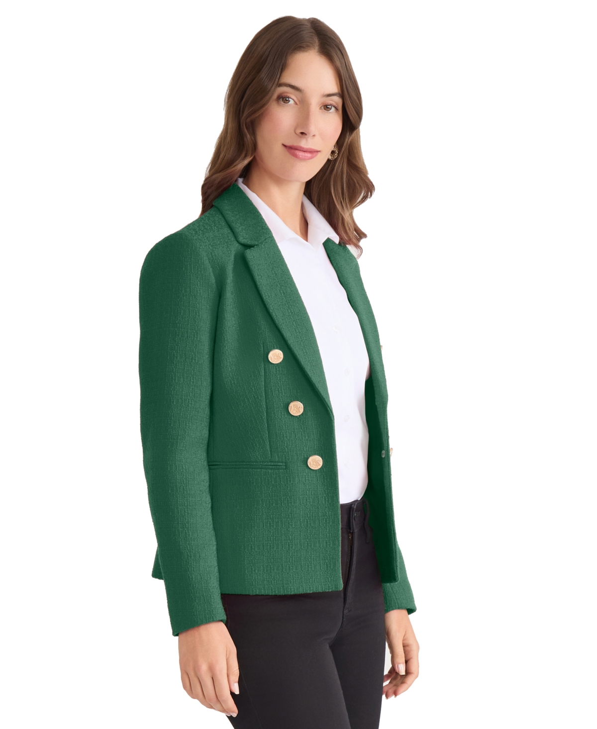 Jones New York Faux Double Breasted Tweed Jacket In Green