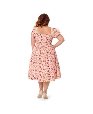 Plus Size 1940s Sweetheart Button Front Swing Dress
