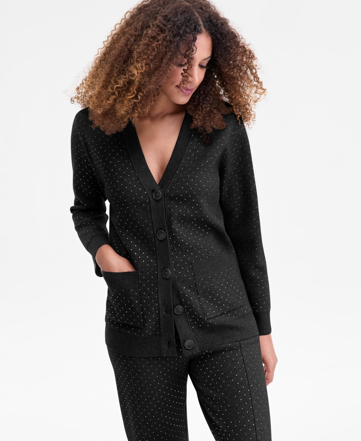 Inc International Concepts Women's Rhinestone Drawstring-waist Knit Pants, Macy's Exclusive In Black