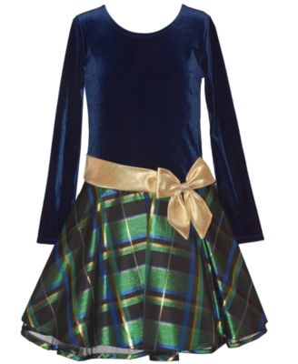 Girls' 7-16 Long-Sleeve Plaid Hipster Dress