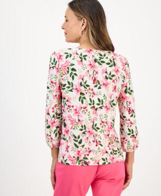 Petite Bethany Bouquet 3/4-Sleeve Jacquard Top, Macy's Exclusive