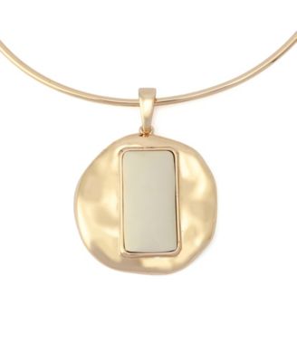 Ivory Molten Disc Statement Pendant Wire Necklace