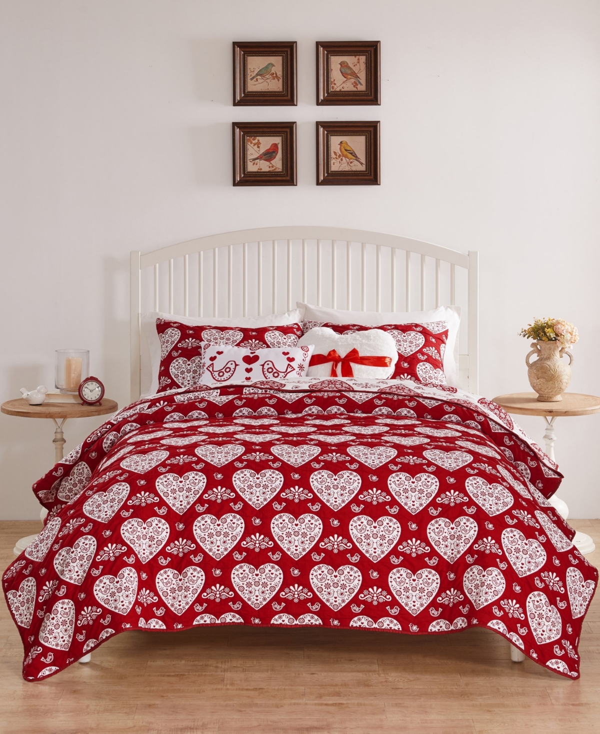 Greenland Home Fashions Lovebirds Woven Matelasse 2-pc. Coverlet Set, Twin In Red