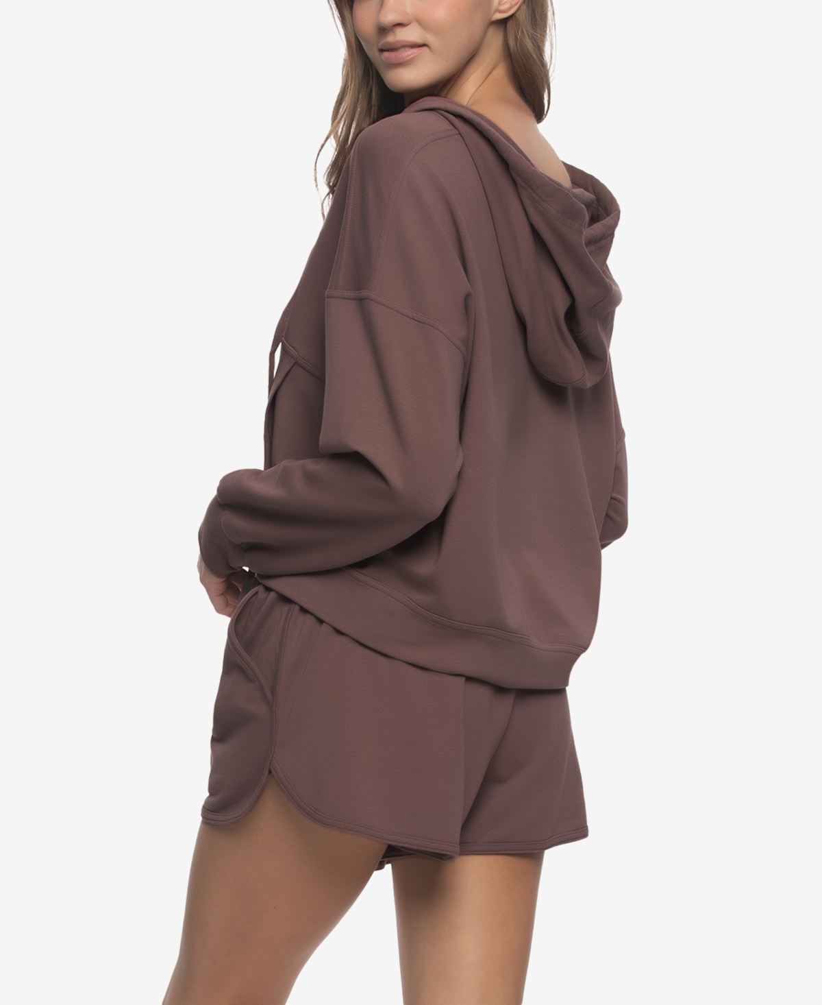 Felina Women's Regular Kimora French Terry Hoodie Sweatshirt With Shorts In Brown
