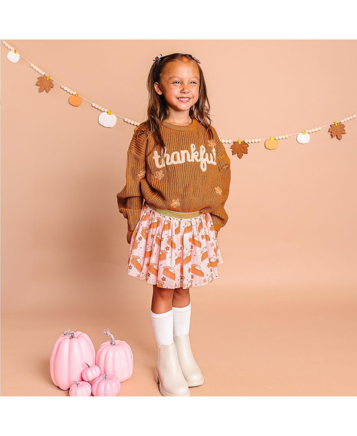 Sweet Wink Toddler Girls Thankful Thanksgiving Knit Sweater