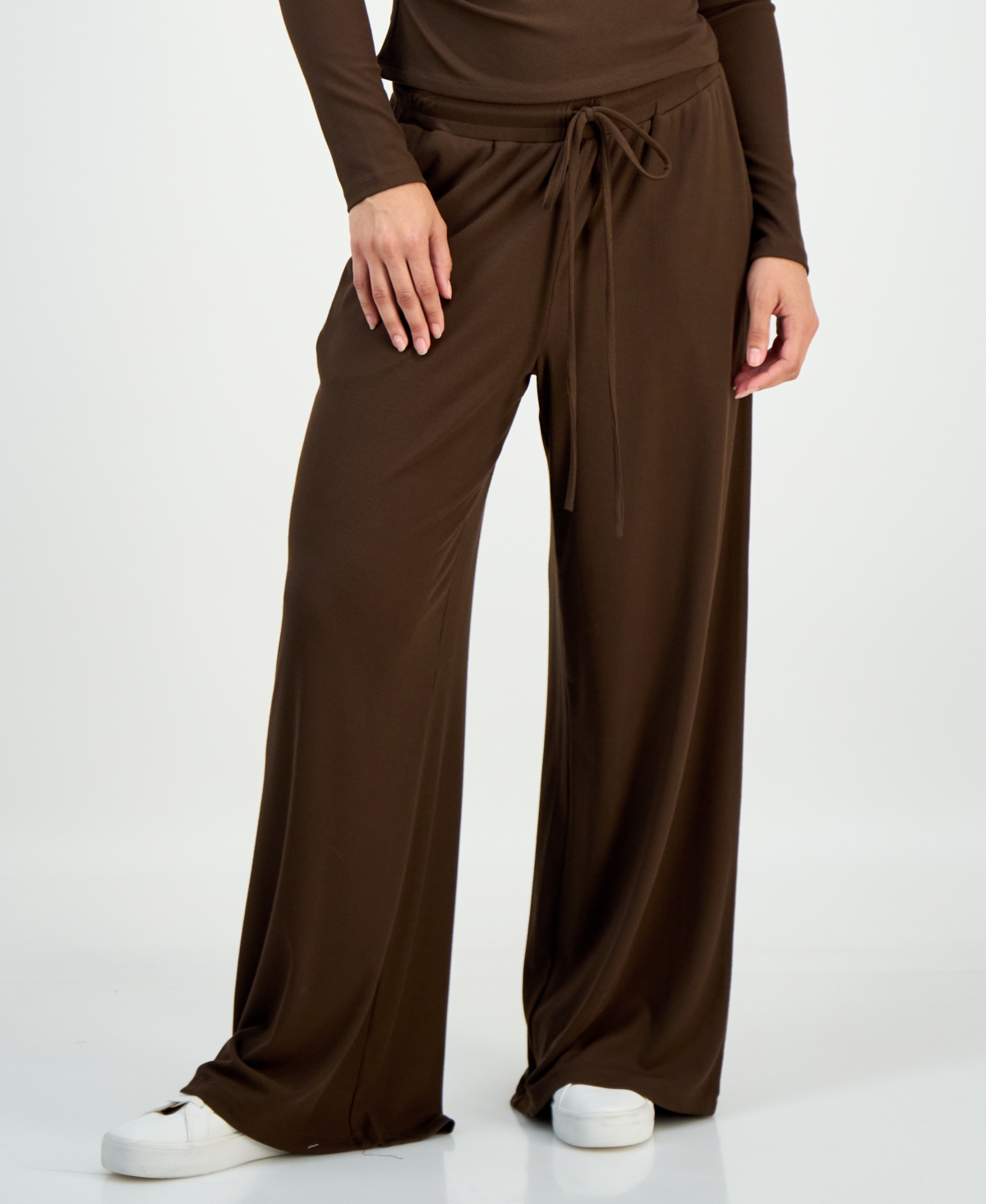 Inc International Concepts Petite Ribbed Knit High Rise Wide-leg Pants, Macy's Exclusive In Brown