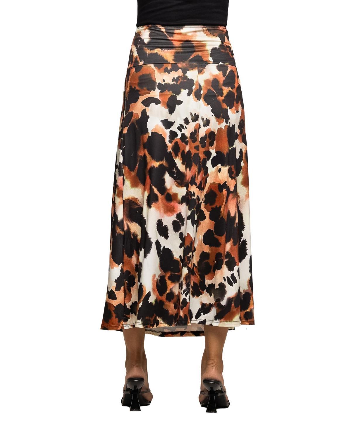 24seven Comfort Apparel Women's Animal Print Elastic Waist Midi Skirt In Multi