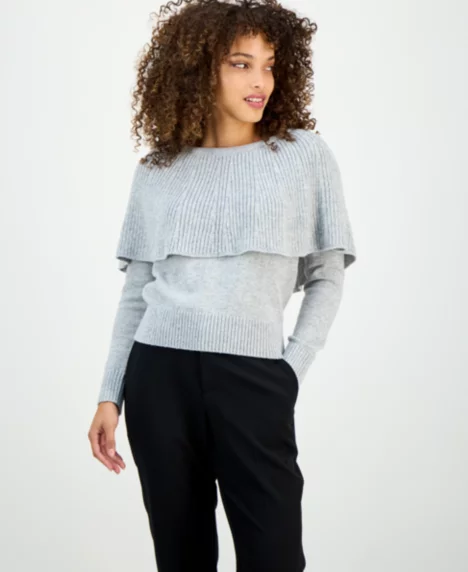 Petite Caped Sweater - Heather Belle Grey