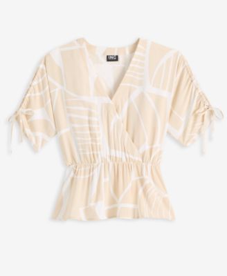 Petite Printed Surplice Peplum Top, Macy's Exclusive