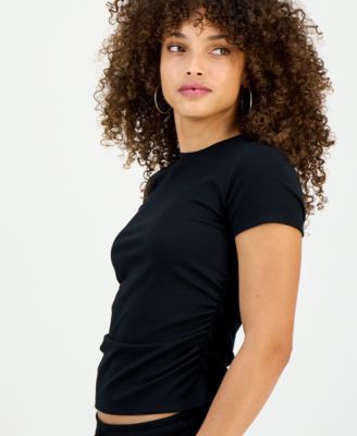 Petite Side-Ruched Ribbed Knit T-Shirt, Macy's Exclusive