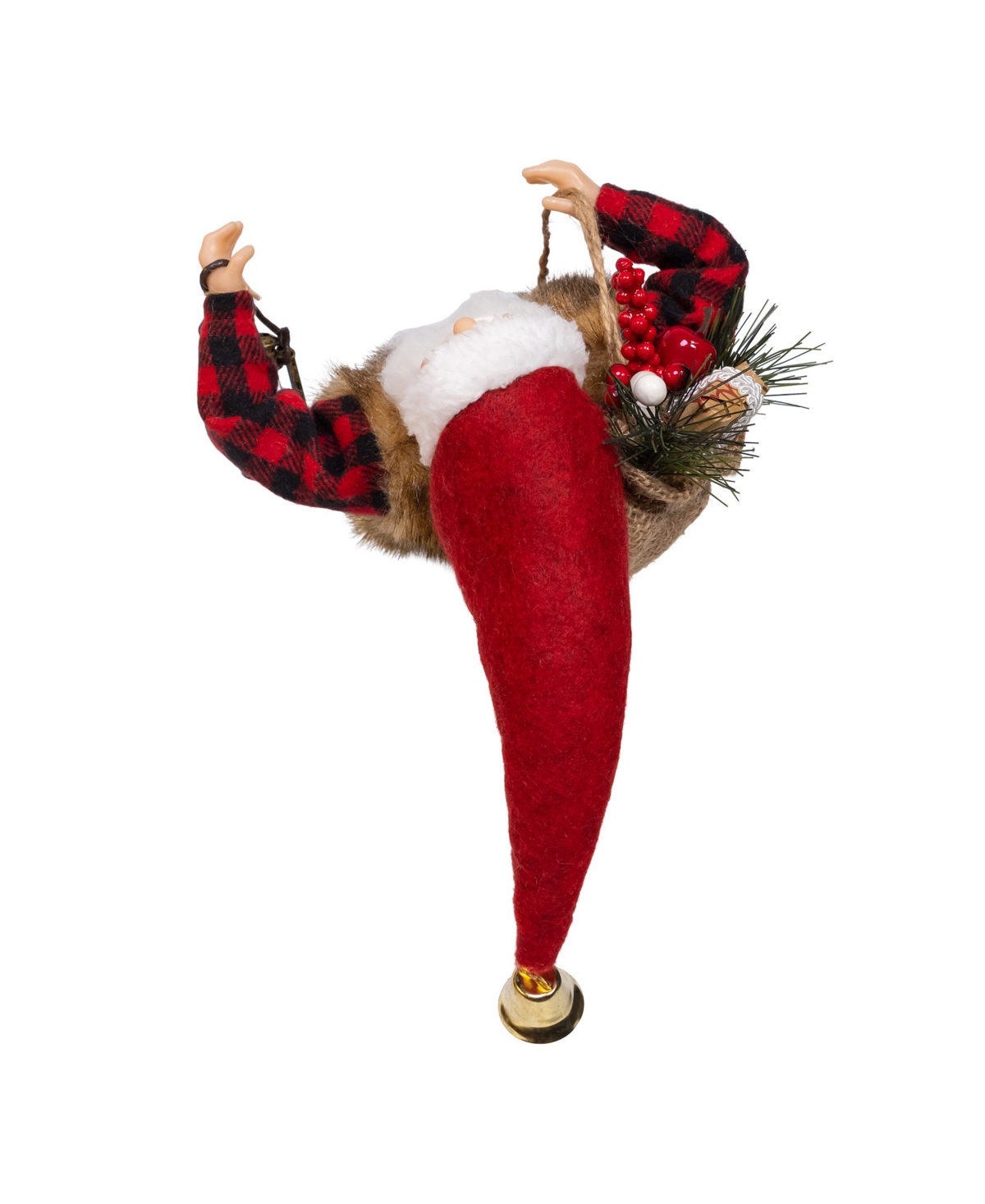 Kurt Adler 12-inch Standing Christmas Santa With Plaid Shirt, Sack And Lantern In Red