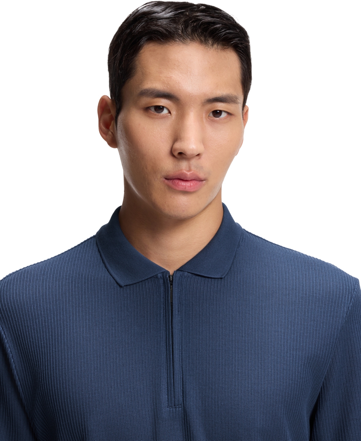 Hugo Boss Boss By  Men's Zip Placket Structured-cotton Polo Shirt In Blue