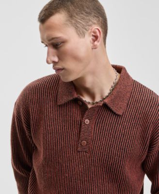 Men's Relaxed Fit Plaited Long Sleeve Polo Sweater, Macy's Exclusive