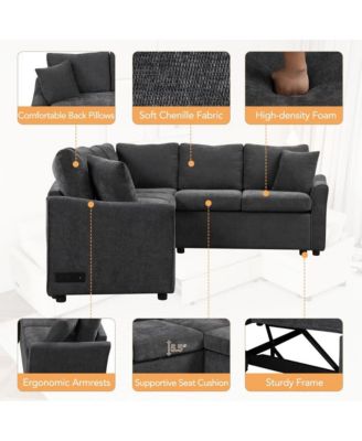 124.8'' L-Shaped Pull Out Sleeper Sofa Bed with USB Ports & Power Outlets, Convertible Sectional Couch for Living Room