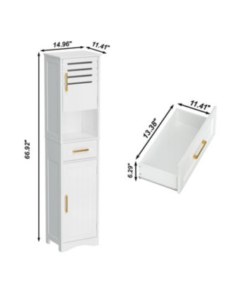 15 in. W x 12 in. D x 67 in. H White Freestanding Linen Cabinet with 1 Drawer and 2 Doors
