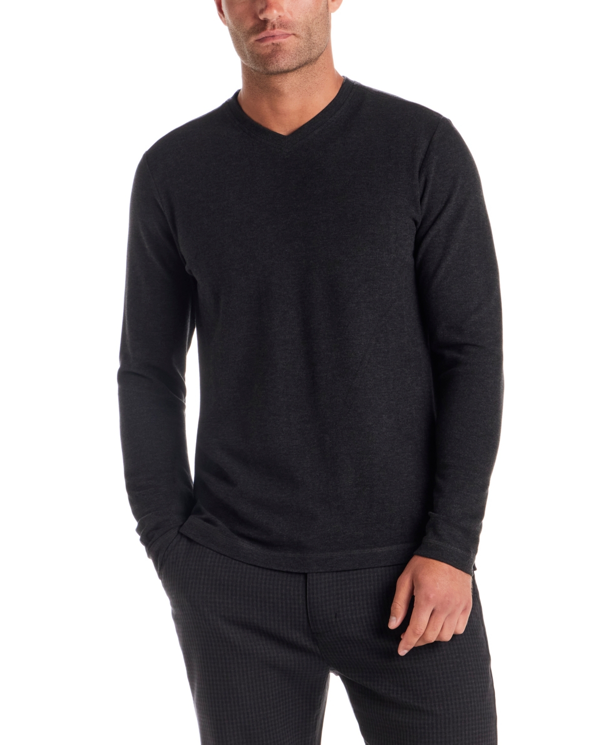 Vintage & Black Men's V-neck Long Sleeve Shirt In Black