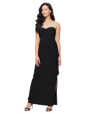 alex evenings women's long shift dress illusion neckline Alex Evenings Black Cold Shoulder Gown