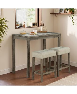 3-Piece Bar Table and Chairs Set Tall Dining Table with Upholstered Bar Stool for Living Room Kitchen