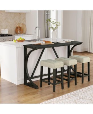 4-Piece Bar Table and Chairs Set Tall Dining Table with Upholstered Bar Stool for Living Room Kitchen