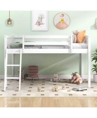 Boyle Living Twin Size Wood Low Loft Bed with Ladder, ladder can be placed on the left or right