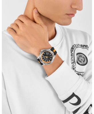 Plein Sport Men's 3 Hand Date Quartz Black Silicone Strap Watch, 44mm