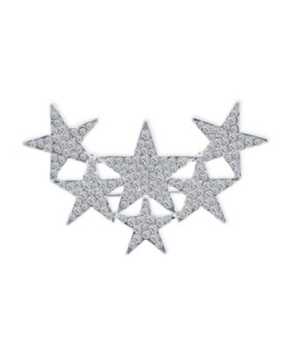 Set of 2 Large Celestial Rock Star Crystal Stars Brooch Pin Silver Gold Plated