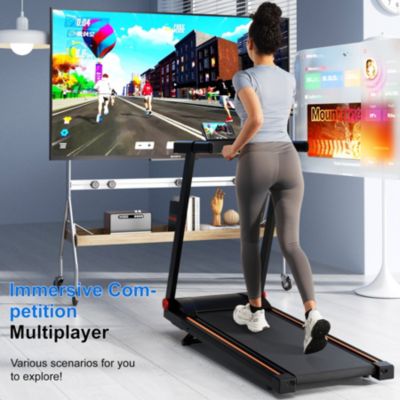 Superun Folding Treadmill，Powerful 3.5 HP motor supports up to 350 lbs. With 5% incline, app control, and compact foldable design for effective home f