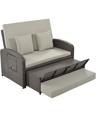 Double Reclining Rattan Chaise Lounge - Gray