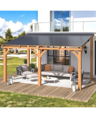 14' x 10' Outdoor Wooden Gazebo, Patio Lean to Hardtop Pergolas and Gazebos