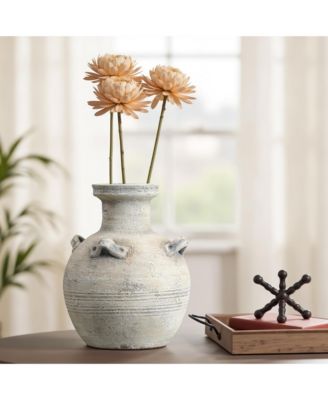 Rustic Off-White with Gray 12.4-Inch Tall Terracotta Urn Vase