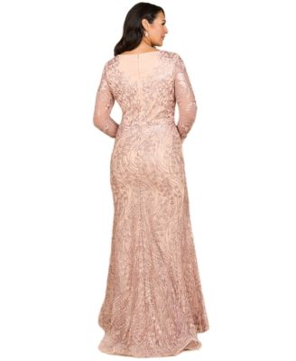 Women's Long Sleeve Gown with Overskirt & Illusion Neckline
