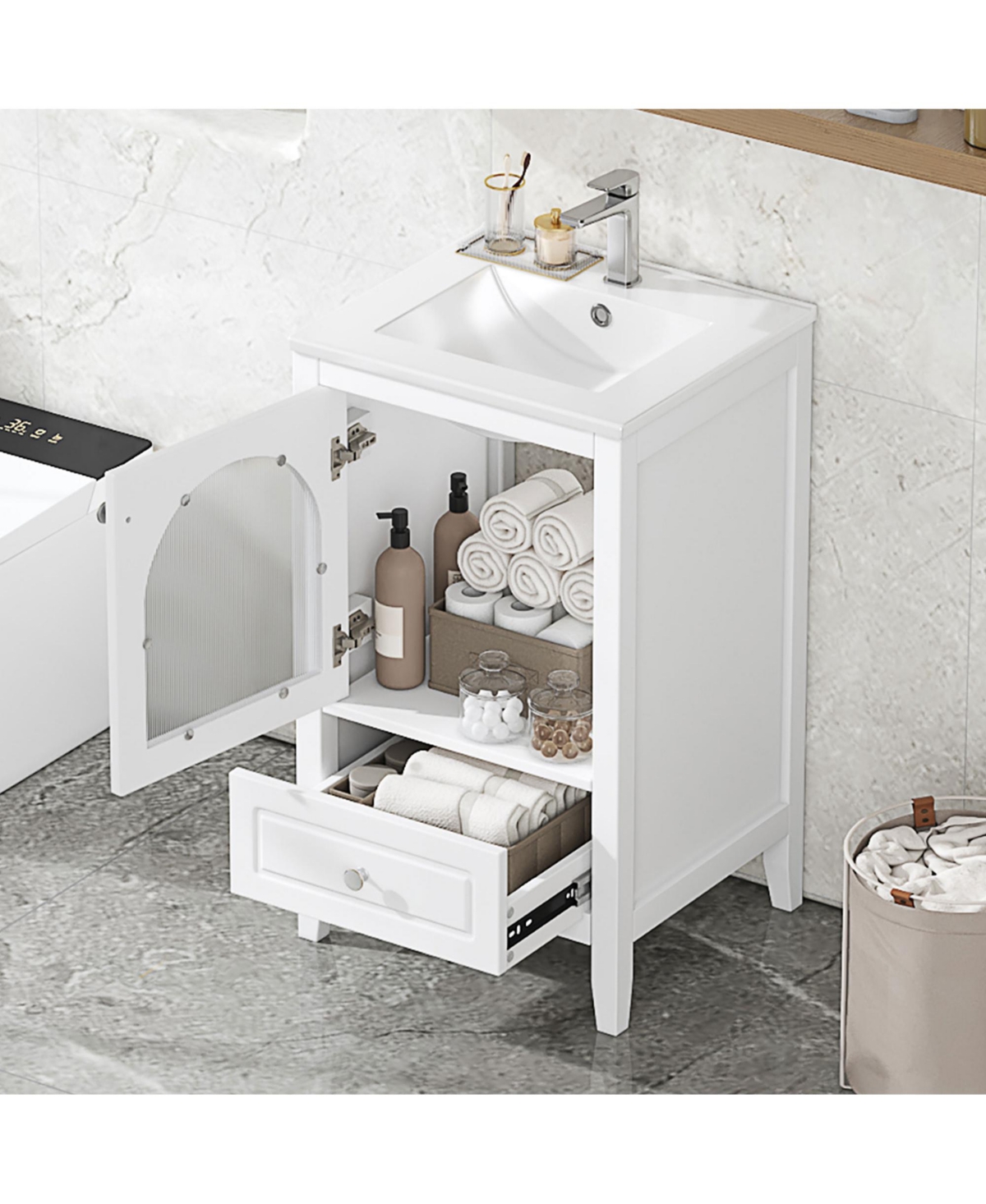 Casainc 20" Bathroom Vanity with Sink, Cabinet with Soft Closing Glass Door and One Drawer