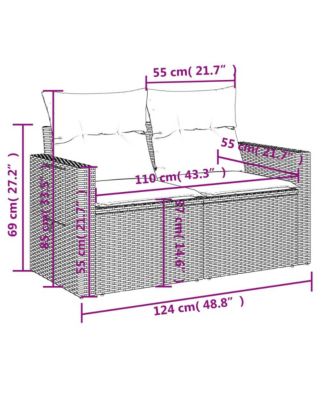 Garden Sofa Grey PE rattan, powder-coated steel, polyester 2-seater