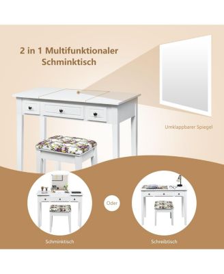 Vanity Dressing Table Set with Flip Top Mirror and 3 Drawers