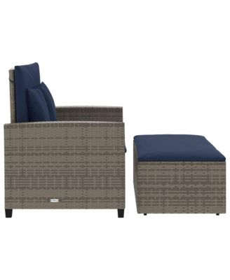 Patio Sofa Grey and Navy Blue PE rattan and powder-coated steel