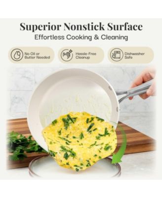 Hammered Cream 15-Piece Ceramic Nonstick Cookware set with Utensils