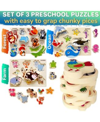 3x25 Pcs Chunky Wooden Puzzles for Toddlers 2-4 Ages